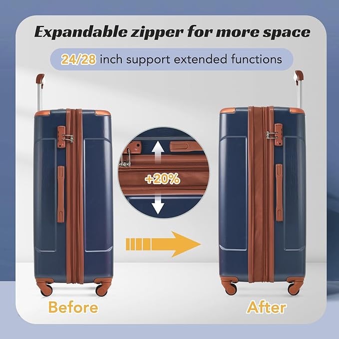 Merax Luggage Set 3 Piece Expandable Lightweight Suitcases with Spinner Wheels, Corner Guards (Inky Blue, 20/24/28)