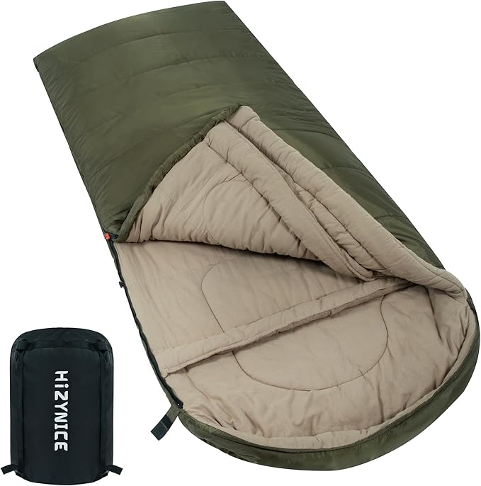 0 Degree Sleeping Bag 100% Cotton Flannel XXL for Adults Big and Tall Cold Weather Winter Zero Degree Camping,Free Compression Sack