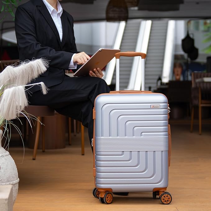 Romswi Expandable 28" Checked Luggage,Large Hardshell Suitcase with Double Spinner Wheels for 20% More Space, Airline Approved Lightweight Hardside Luggage, Scratch-Resistant & YKK Zipper,Silver