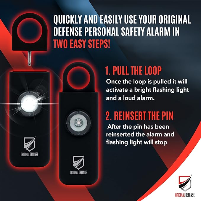 Original Defense® Siren Self-Defense Alarm (Black) - 130 dB Keychain Alarm with LED Strobe Light for Women, Children, and Elderly - Police Recommended