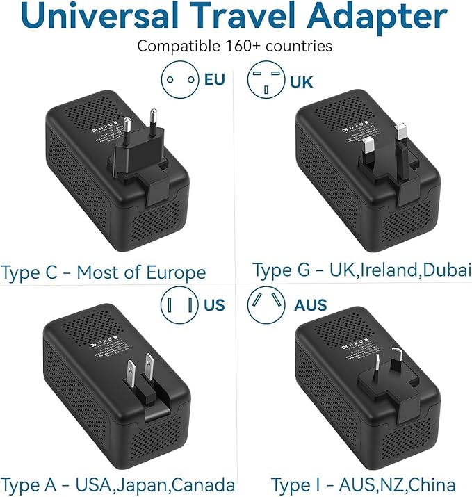 Upgraded 2000W 220V to 110V Voltage Converter US to Europe, Power Converter European Travel Converter for Hair Dryer, Power Converter Adapter Combo with 3 Type C 1 USB A for 160 Countries (1U3C)