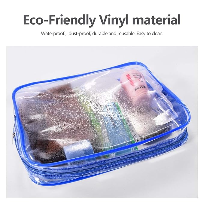 4Pcs Crystal Clear PVC Travel Toiletry Bag Kit for Women Men, Waterproof Vinyl Packing Organizer Storage Bags with Zipper Handle Straps, Cosmetic Pouch Carry on Airport Airline Compliant Bag Handbag