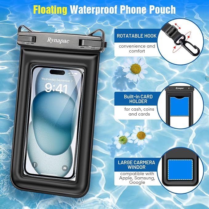 [Up to 8.5"] Floating Waterproof Phone Pouch 2 Pack - Floatable Waterproof Phone Case with Lanyard for iPhone 16 15 Pro Max, Galaxy S25 S24 Ultra, IPX8 Cellphone Dry Bags, Beach Vacation Essentials