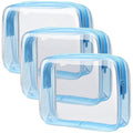PACKISM Clear Toiletry Bag - 3 Pack Quart Size TSA Approved Toiletry Bag, Travel Makeup Cosmetic Bag for Women, Carry on Airport Airline Compliant Bag, Blue