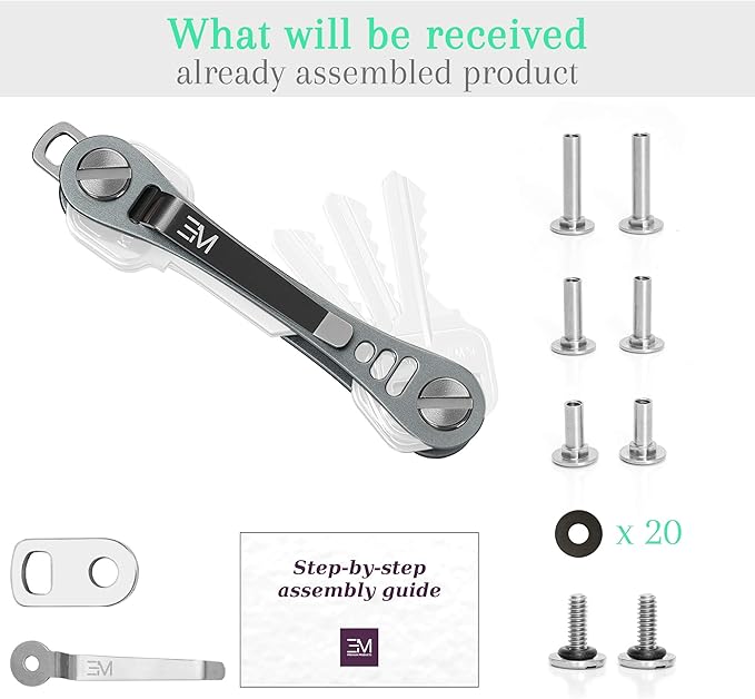 EM Premium Products Compact Key Holder - Pocket Key Organizer - 14 Keys Key Bar