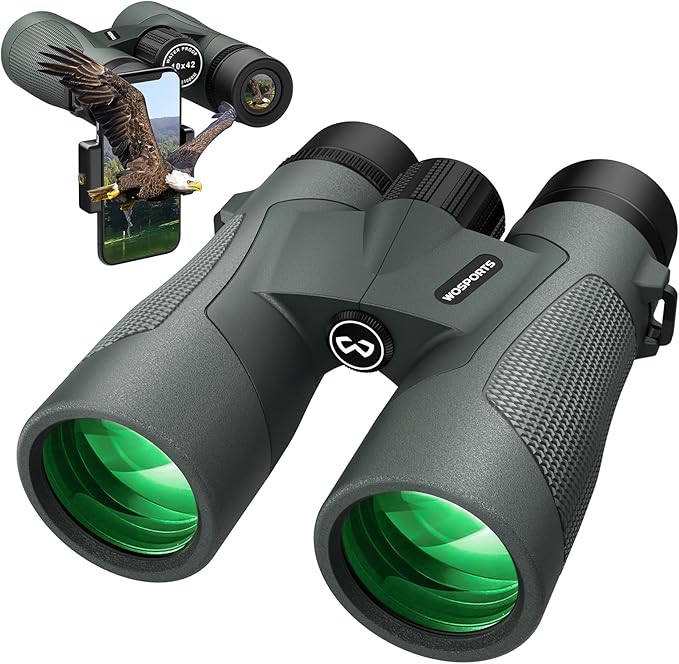 WOSPORTS 10x42 Binoculars for Adults - IP67 Waterproof Binoculars for Bird Watching, Hunting, Hiking