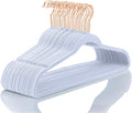 MIZGI Premium Velvet Hangers (50 Pack) Heavy Duty - Non Slip Felt Hangers - Velvet Suit Hanger Light Blue - Rose Gold Hooks,Space Saving Clothes Hanger