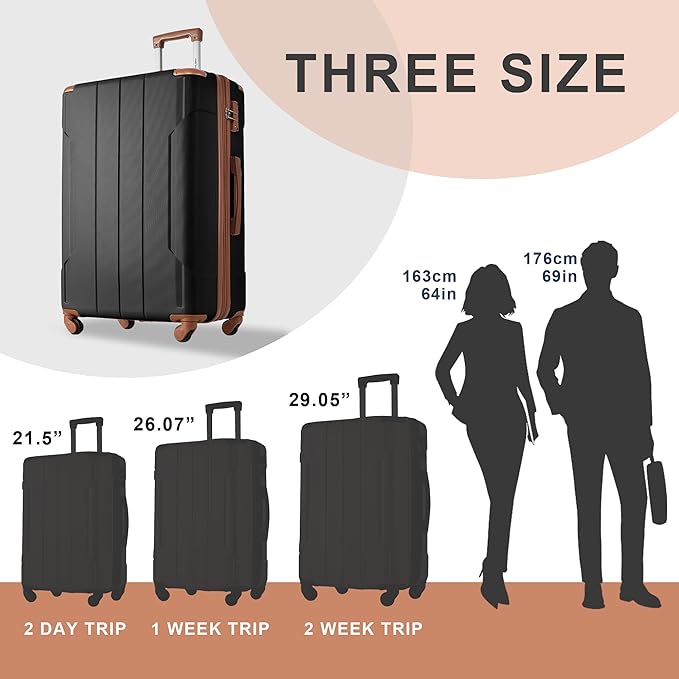 Merax 28 Inch Checked-Large Luggage with Wheels Aluminum Alloy Corner Hard Shell Suitcase TSA Luggage Suitcases for Travel Woman Men(Black Brown)