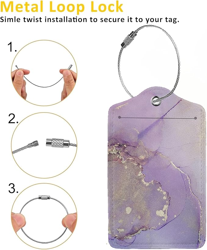 Light Purple Marble Luggage Tag Personalized Luggage Tags for Suitcases,Leather Bag Tags for Backpacks Handbag with Name ID Label Travel Essentials Baggage Tags 2 Pack