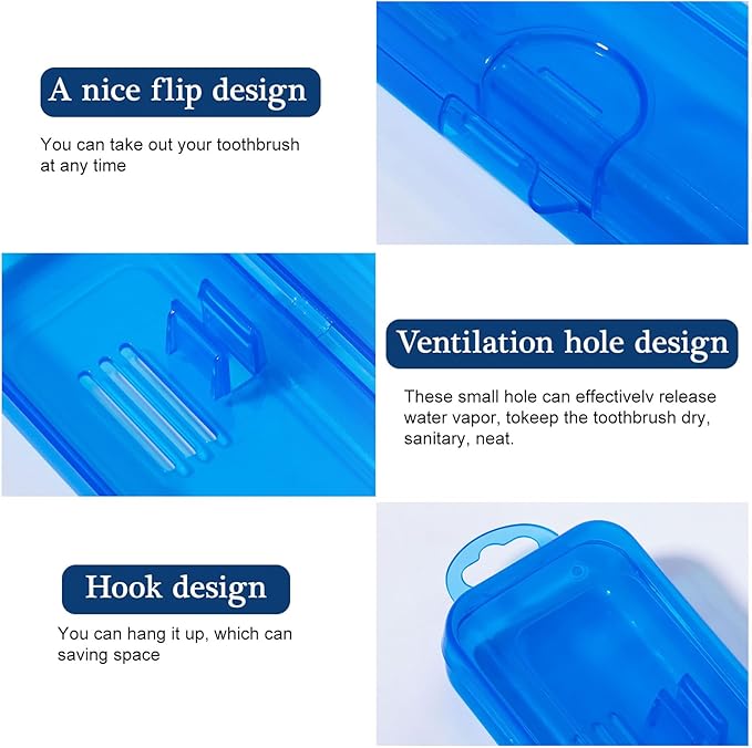Toothbrush Travel Case 2 Pack, Clear Dark Blue Toothbrush Case HolderTravel Size Plastic Toothbrush Holder Toothpaste Storage Container Portable for Traveling, 7.87 x 1.85 x 1.18”