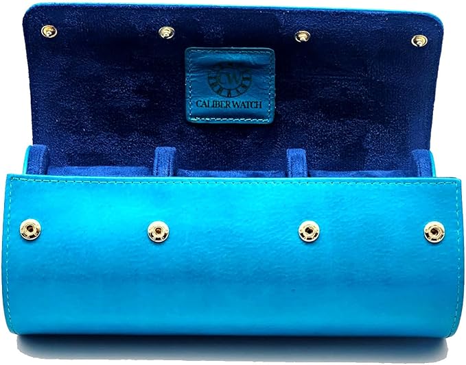 Genuine Napa Leather Watch Roll Travel Case for 3 Watches - Travel Watch Rolls and Leather Watch Display Cases with Velvet Interior - Watch Storage Organizer Men's (Blue 3 Watch Roll Case)