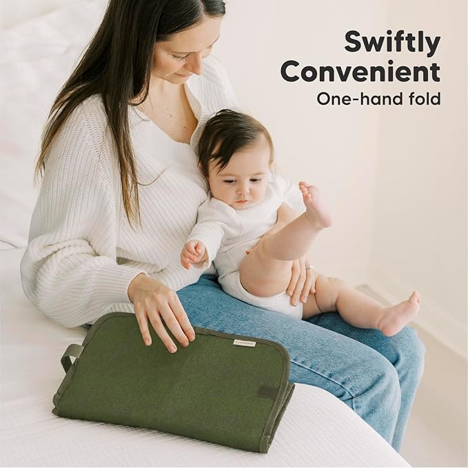 KeaBabies Portable Diaper Changing Pad, Easy Wipe Clean - Foldable Waterproof Baby Changing Mat for Diaper Bag, Compact, Lightweight, 25x13 Baby Changer Travel Essential, Machine Washable(Olive Green)