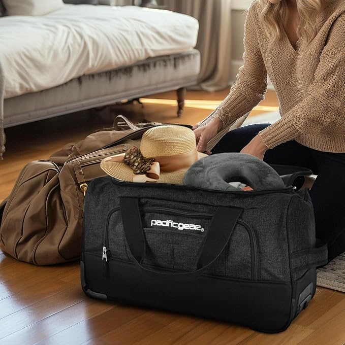 Pacific Gear Rolling Duffel Bag with Wheels, Luggage, Hockey, Sports, XL, Rollers, Heavy Duty 21"
