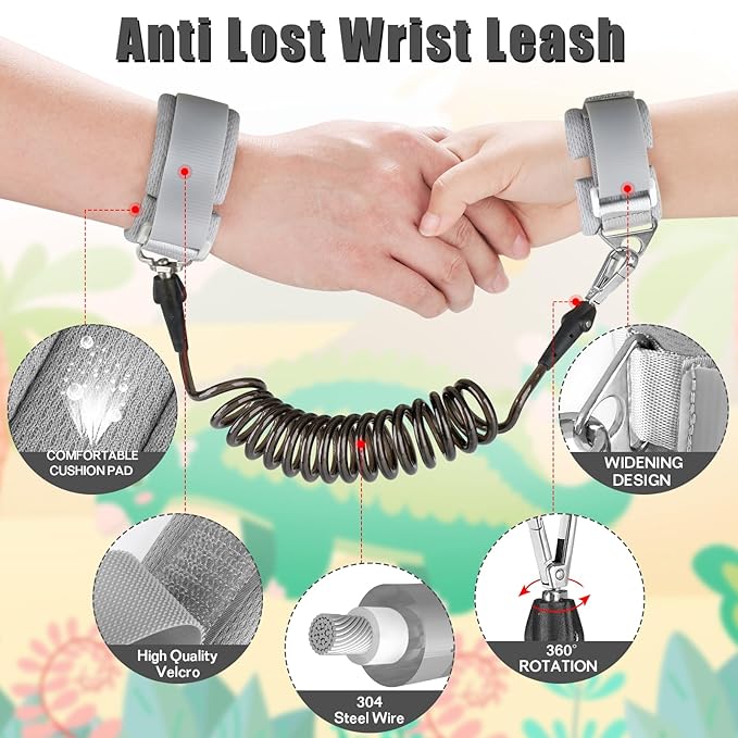 Toddler Leash for Kids-Baby Child Harness with Anti Lost Wrist Link for Boys/Girls (Blue+Black)