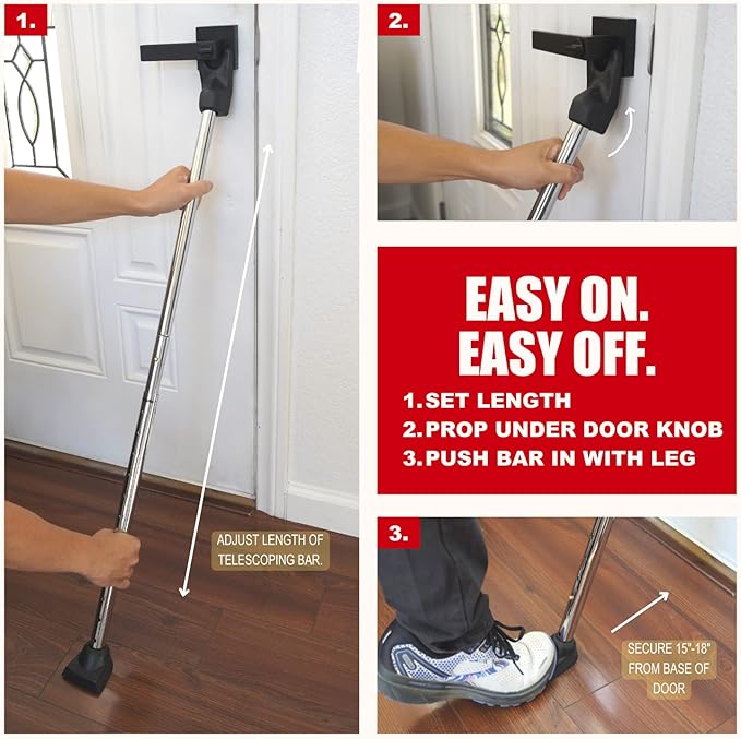 Door Security Bar, SECURITYMAN 2 in 1 Adjustable Door Stoppers Security Bar & Sliding Door Security Bar - Heavy Duty Door Lock Stick Jammer for Apartment, Dorm, Front Door Inside Safety Must Haves