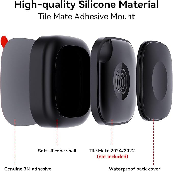 4 Pack for Tile Life360 Mate 2024/2022 Bluetooth Tracker Adhesive Mount, Silicone Waterproof Case with 3M Adhesive Sticker Stick on Car/Bike/Luggage, Hidden Tile Mate Full Protective Holder Anti-Lost