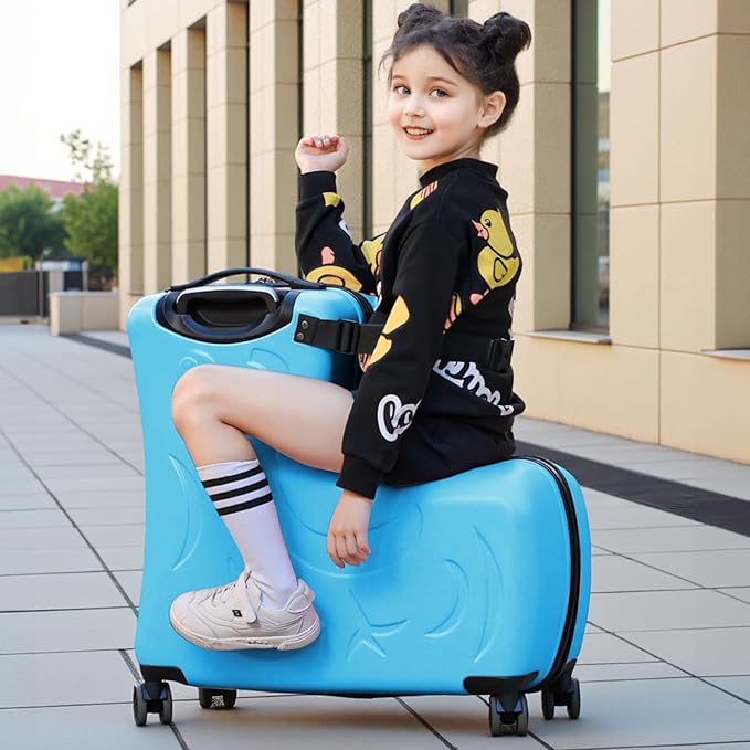 N-A Kids Ride On Suitcase with Wheels, Scooter Luggage for Toddlers Travel, Durable Children's Suitcase for Boys & Girls Ages 2-13 Years