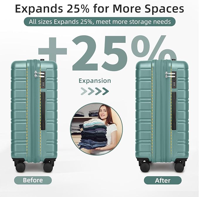 LARVENDER Luggage Sets 5 Piece Hardside Expandable Suitcase with Wheels Lock,Hardside Lightweight Rolling Suitcase for Women and Men,Misty Blue