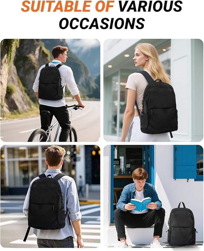 Multi-Pocket Laptop Backpack, 24L Capacity, Fits 14-inch Laptop, 16.9x12.6x5.5 inches, 1.1 lbs, Black/Navy/Gray (Black)