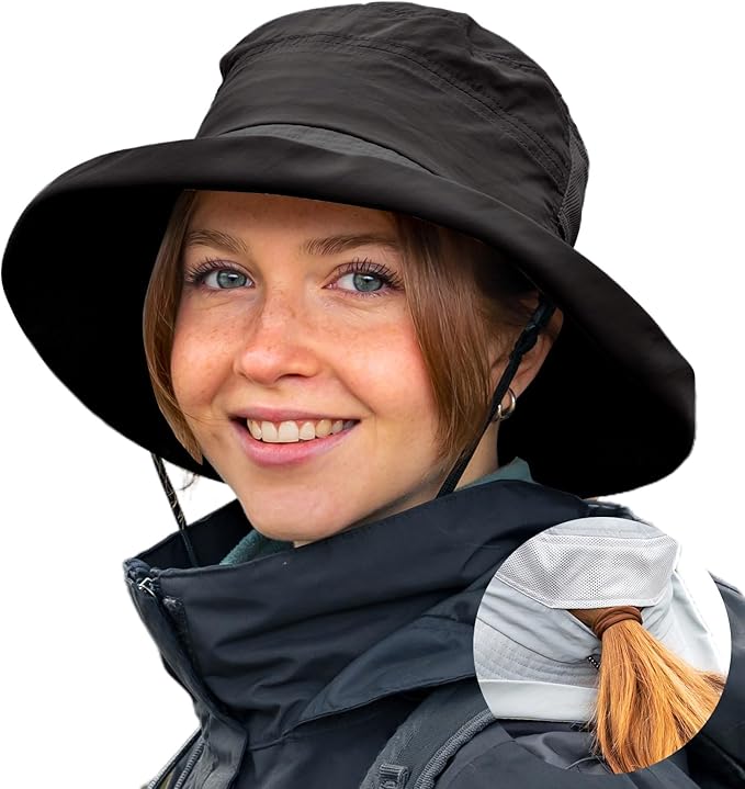 TOP-EX XL/XXL Women’s Wide Brim Bucket Sun Hat with Ponytail Hole UPF 50 Summer Packable Sunhat for Travel Beach Outdoor