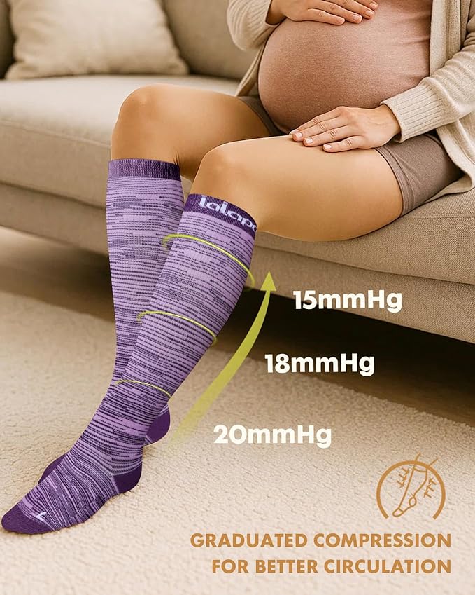 Thick Soft Cotton Compression Socks for Women Men 15-20mmHg Knee High Breathable Cotton Socks for All Day Comfort