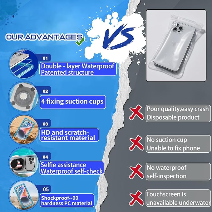 Waterproof Phone Pouch 7.5'',IPX8 Waterproof Floating Phone Case/Bag with Lanyard for Snorkeling with Unterwater Touch/Photo for iPhone 16/15/14/13 Pro Max Samsung Galaxy S25 Ultra-Blue
