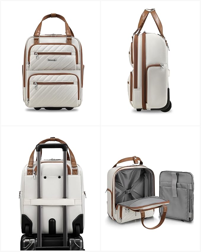 LUGGEX Underseat Carry On Luggage with Wheels, Stylish Lightweight Under Seat Luggage, Soft Sided Personal Item Suitcase for Short Trip (Cream White, 16 Inch)