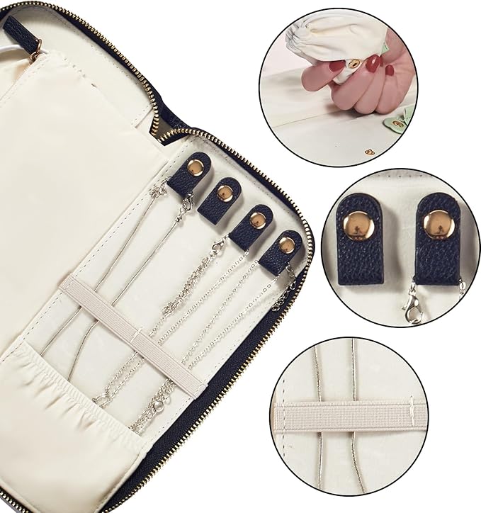 Travel Jewelry Organizer Case - for Tangle-Free Necklaces, Earrings, Rings, Bracelets Storage, Travel Essentials, Fashion Portable Jewelry Travel bags for Women - Medium Black