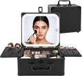 Relavel Makeup Bag with LED Mirror, Makeup Box Travel Train Case with Rechargeable Lighted Mirror & Adjustable Dividers, Cosmetic Brush Organizer Storage for Makeup Artists Gifts for Women and Girls