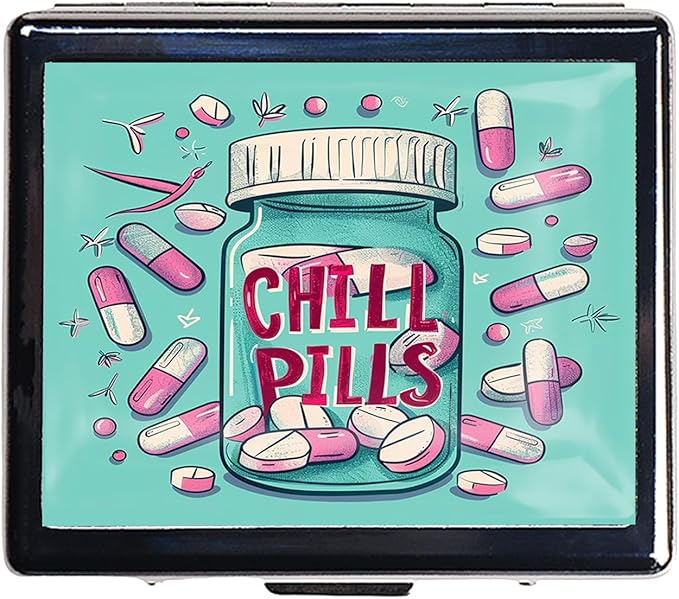 Cute and Portable Metal Pill Organizer – 8 Compartments, Elegant Chrome Finish, Ideal for Travel and Daily Use (Chill Pills Fun)