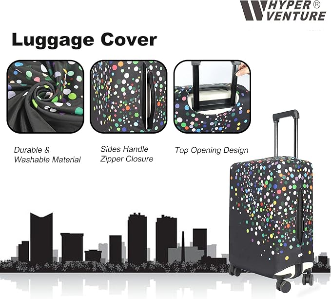 HYPER VENTURE Washable Luggage Cover - Fashion Suitcase Protector Fits 23-26 Inch Luggage (Color Dots, M)
