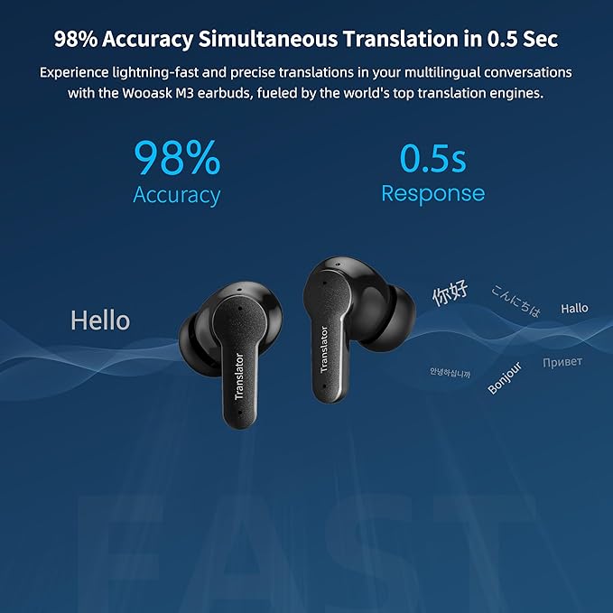 AI Translation Earbuds 3-in-1 Language Translatior Device 144 Languages & Accents Online Translation Real Time Long Battery Life, Suitable for Travel Business Black M3 Online Translation