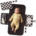 Tiny Twinkle Portable Diaper Changing Pad-Foldable Waterproof Changing Mat&Portable Changing Pad for Travel,Baby Changing Station with Smart Wipes Pocket&Storage (Black Checkers)
