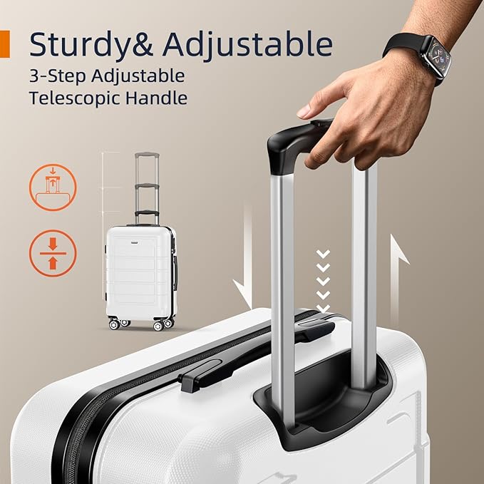 SHOWKOO Luggage Sets Expandable PC+ABS Durable Suitcase Sets Double Wheels TSA Lock White 3pcs