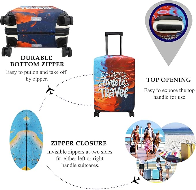 Explore Land Luggage Cover Suitcase Protector Fits 27-30 Inch Case (Time to Travel, L)
