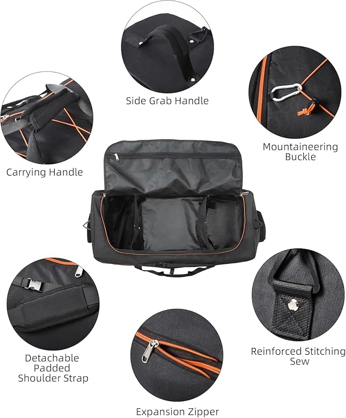 Rolling Duffle Bag with Wheels,110L/140L Expandable Soft-Sided Foldable Duffle Bag with 2 Rubber Wheels,Packable 32” Rolling Carry-On with Multi-Pockets & Compartments (Black Orange)