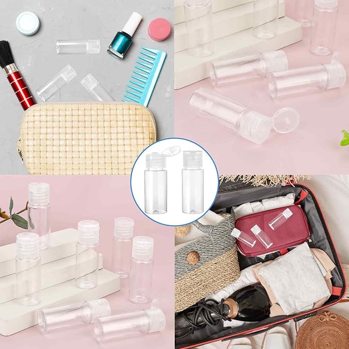 Travel Size Make up Sample Containers, 12 Clear Plastic Mini Travel Bottles, 1/2 Oz, Leak Proof, User-Friendly, Versatile Usage for Travel Liquid Toiletries