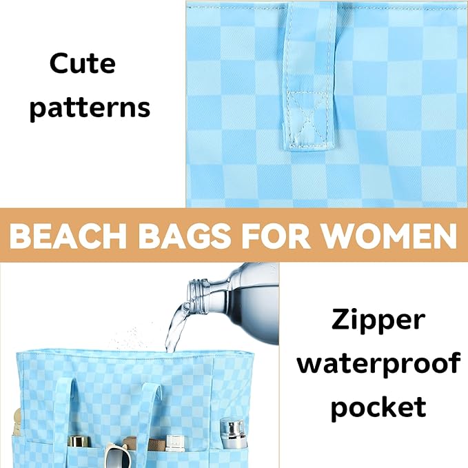 LEDAOU Beach Bag Waterproof Sandproof Women Tote Bag Pool Bag with Zipper for Gym Grocery Travel with Wet Pocket