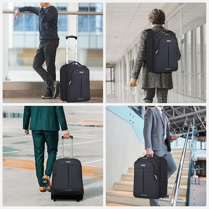 Rolling Backpack for Adults,18 Inch Waterproof Carry-on Back pack with Wheels, Wheeled Carry-on Luggage, Travel Bag for Men Women， Trolley Laptop Backpacks, Black Large