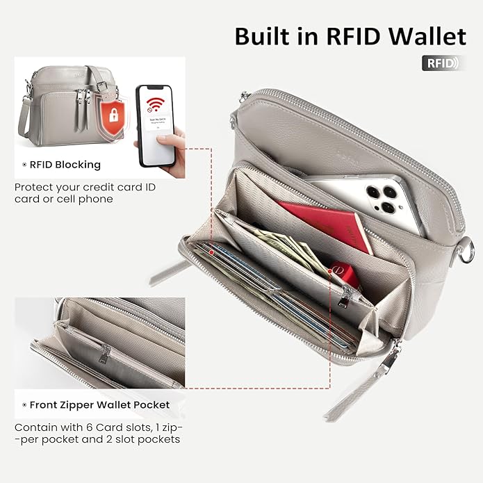 befen Genuine Leather Crossbody Purses for Women, Women's Small Crossbody Shoulder Bag with Built in RFID Wallet