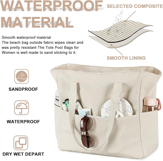 Waterproof Beach Tote Pool Bags for Women Ladies Extra Large Gym Tote Carry On Bag With Wet Compartment for Weekender Travel