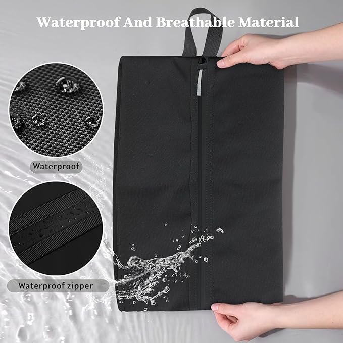 Shoe Bag Odor-Absorbing Water-Resistant, Travel Friendly Golf Shoe Bag with Zipper for Sports Ideal for Gym,Spikes,Golf,Tennis,Baseball(Black, 1-Pack)