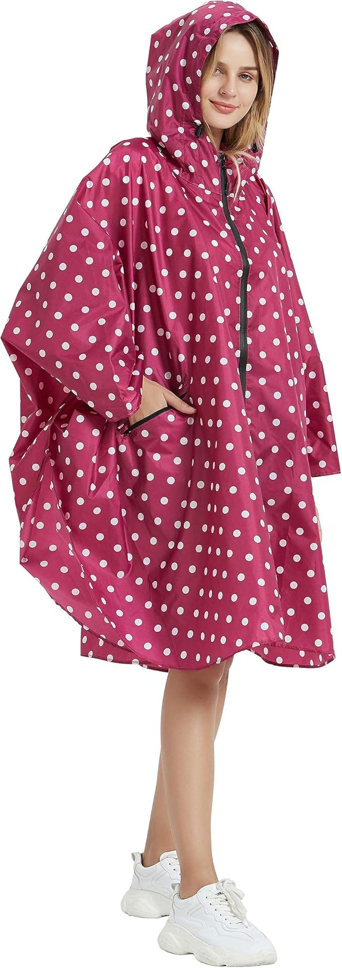 Rain Poncho Jacket Coat Hooded Zipper Style for Women/Men/Adult with Pocket