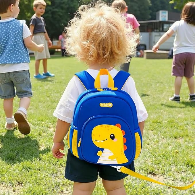 Padgene Toddler Harness Backpacks Safety Leash Kids Anti Lost Kindergarten Preschool Backpack Neoprene Lightweight Animal Schoolbag 3D Cartoon Dinasour Mini Travel Bag for Boys Girls Ages 3-5