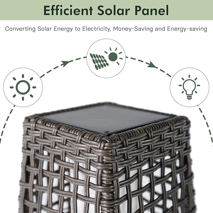 Grand patio Solar Outdoor Floor Lamp Water-Resistant Wicker Deck Lantern Light for Garden or Porch-Large Fuji, Dark Brown