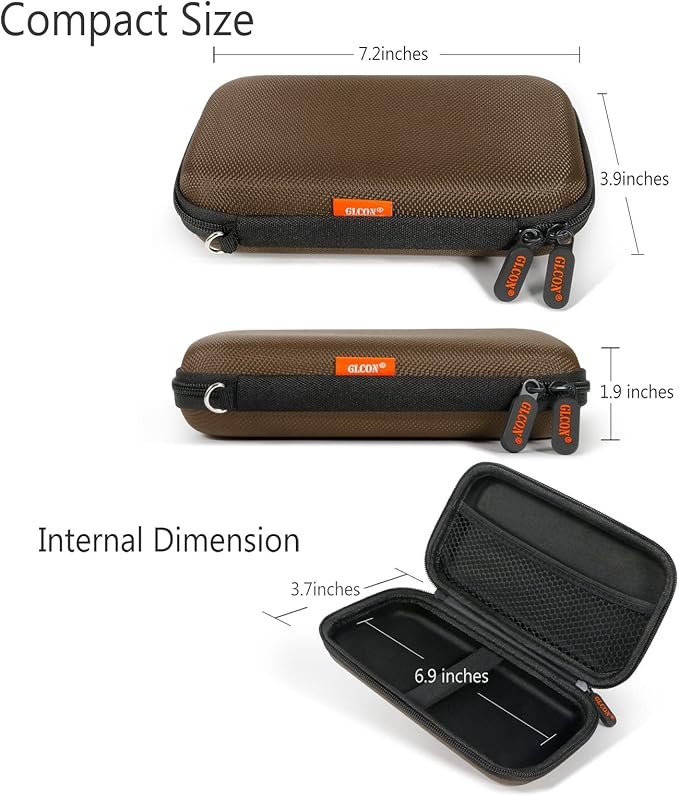 GLCON Electronic Case Travel Cord Organizer Shockproof EVA Hard Carrying Case for Power Bank, Hard Drive, USB Flash Drive, Charger - Portable Small Storage Pouch Bag - Brown