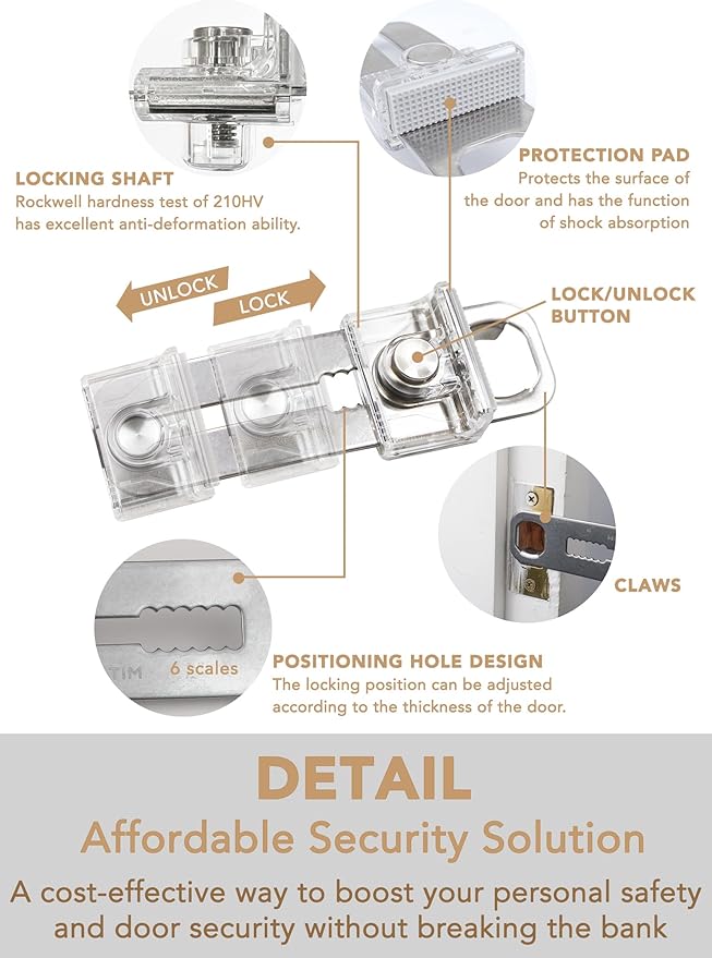 Greatim Portable Door Lock for Travel Hotel Safety, Stainless Steel Security Lock, Compact Safety Lock for Room Door, Universal Portable Travel Door Lock for Room Security