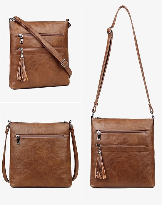 MASINTOR Crossbody Purses for Women, Multi Pocket Casual Crossbody Bag, Adjustable Strap Shoulder Bag with Tassel
