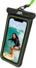 【2025 Upgraded】 1 Pack Black - IP68 Waterproof Phone Pouch Floating Design No Sink Waterproof Phone Case - Beach Pool Travel Essentials - Works w/All Phones - Detachable Lanyard - Black/Hi-Vis Green