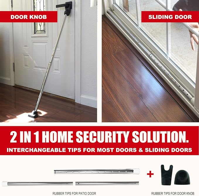 Door Security Bar, SECURITYMAN 2 in 1 Adjustable Door Stoppers Security Bar & Sliding Door Security Bar - Heavy Duty Door Lock Stick Jammer for Apartment, Dorm, Front Door Inside Safety Must Haves